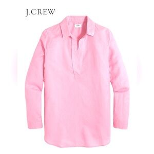 J. Crew NWT High Low Linen Cotton Popover Tunic Pink 2x